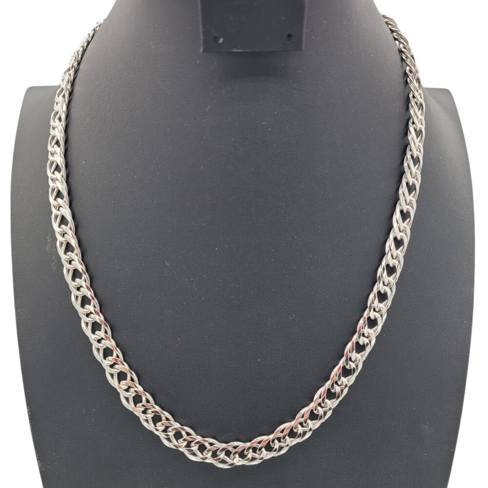 Vintage Double Cuban Link Chunky Silver Tone Chain Necklace Timeless Classic 24"